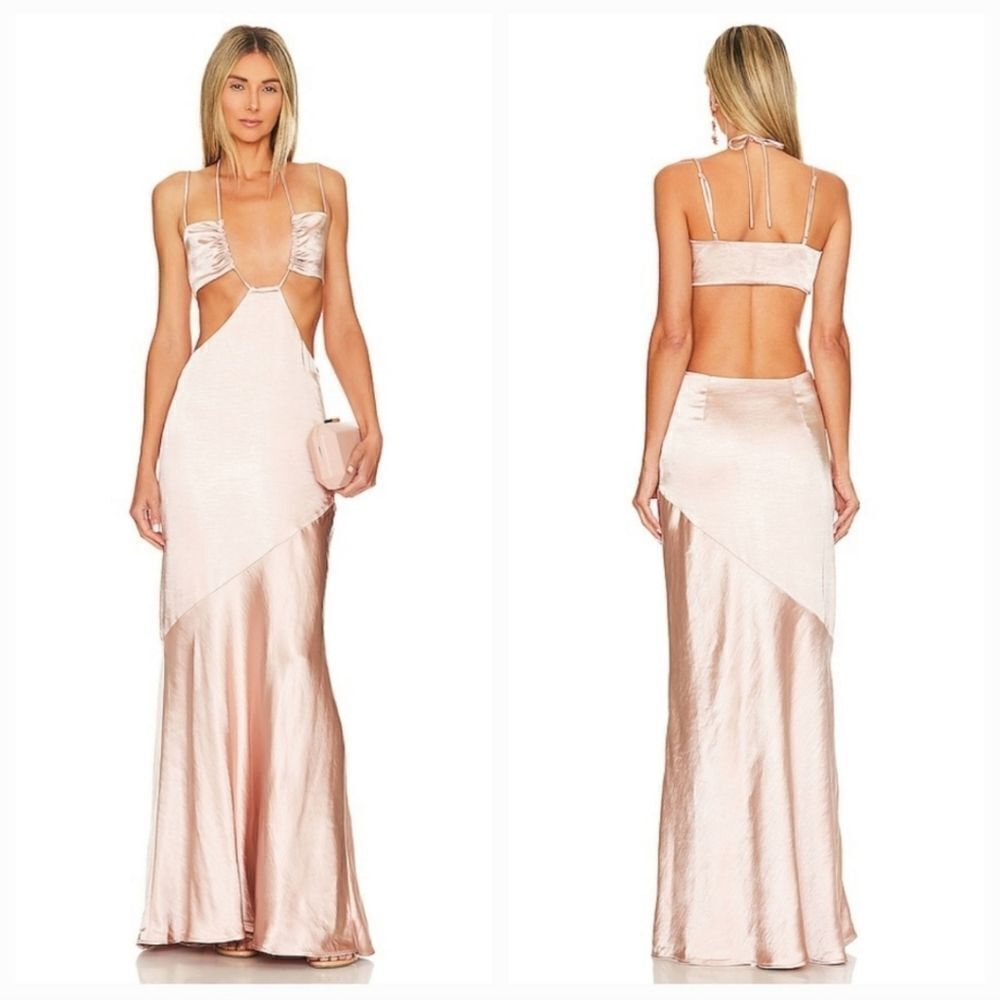 Lovers + Friends Amabella Gown in Soft Blush Satin Maxi Dress Size S